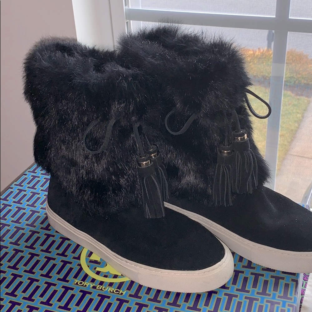 Tory Burch Angelica Rabbit Fur Boots 7 B EUC